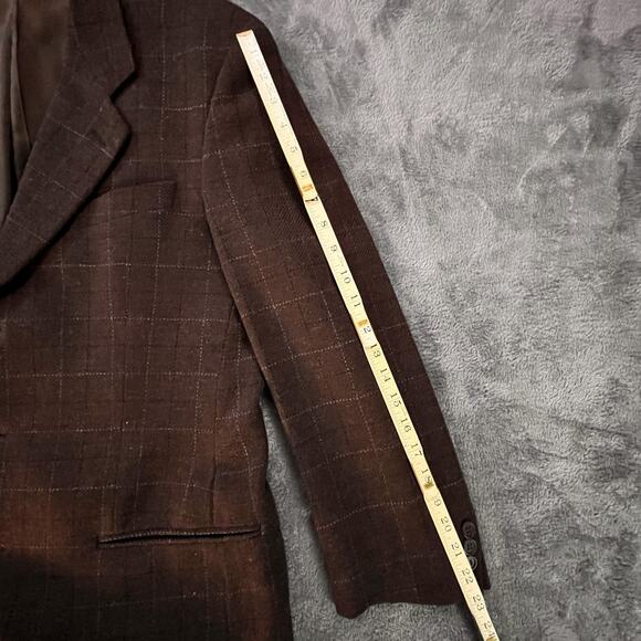 Giorgio Armani Le Collezioni Wool Windowpane Blazer Brown 40R Italy Vintage - Picture 4 of 16